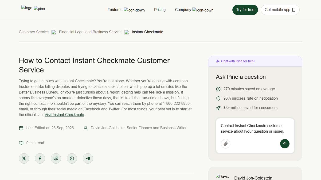 How to Contact Instant Checkmate Customer Service Pine AI